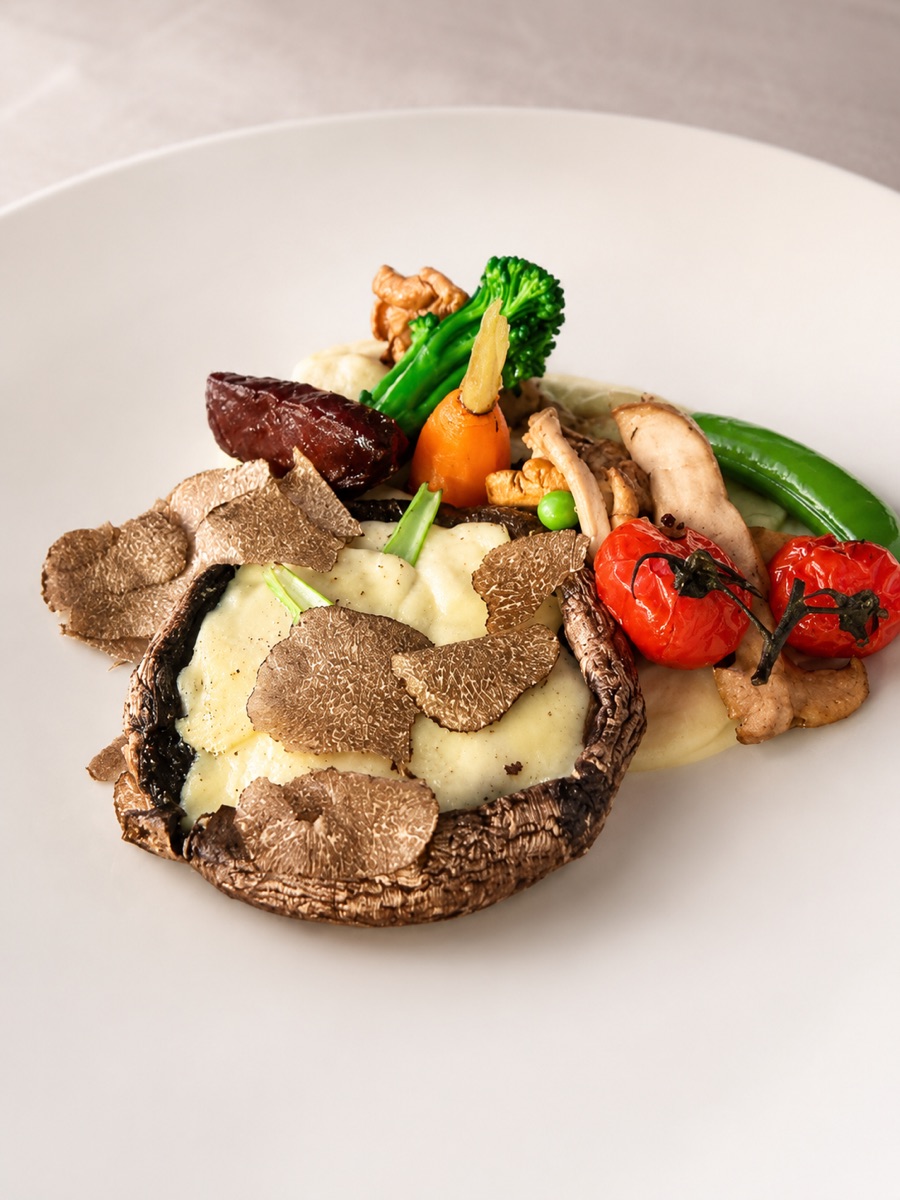 Portobello met truffel en geroosterde groenten